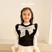 Mini Recipe Big Ribbon Black Knit Vest