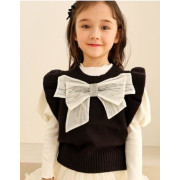 Mini Recipe Big Ribbon Black Knit Vest